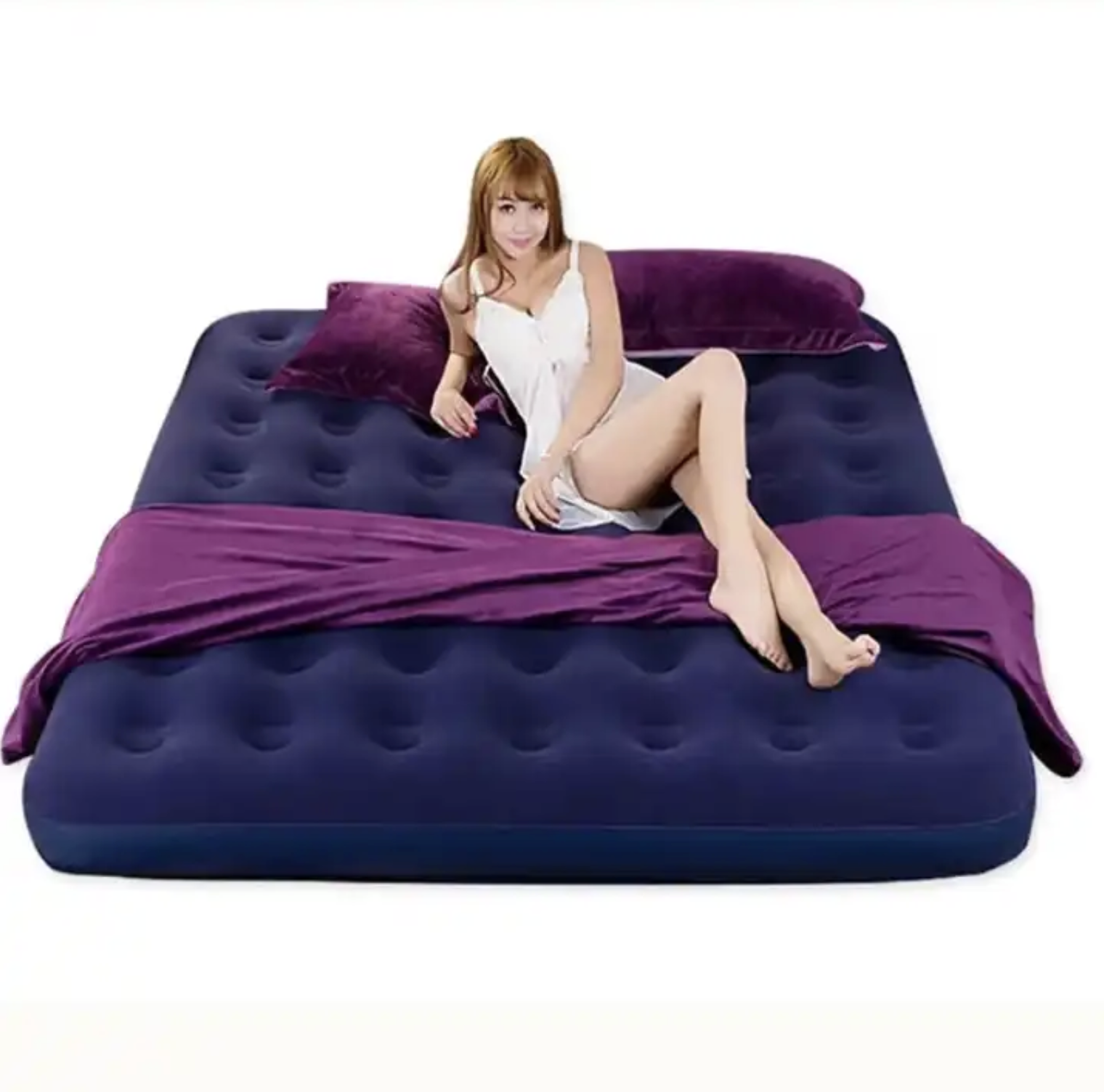 Air mattress bed with built-in foot pump double bed queen size airbed