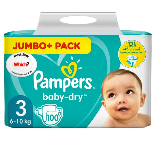 Asda Green Pampers New Baby Size 3, 100 Nappies, 6kg  10kg, Jumbo+ Pack