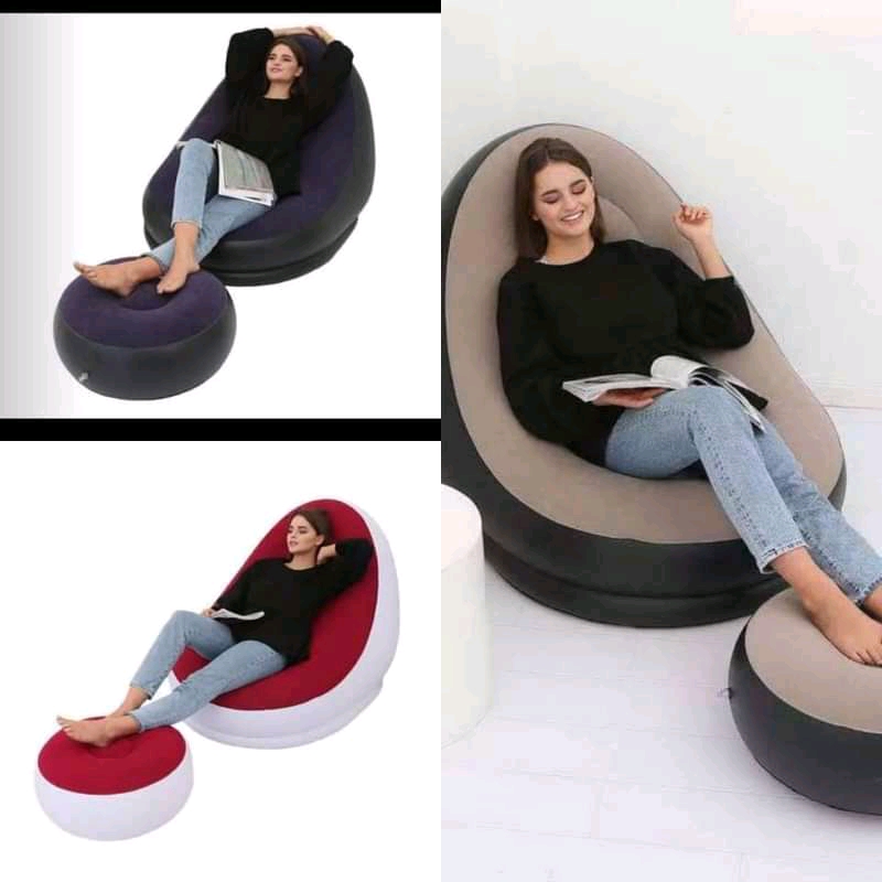 Inflatable chair 100kg max load deluxe lounge single air bean sofa bed movie chair relax inflatable seat sofa