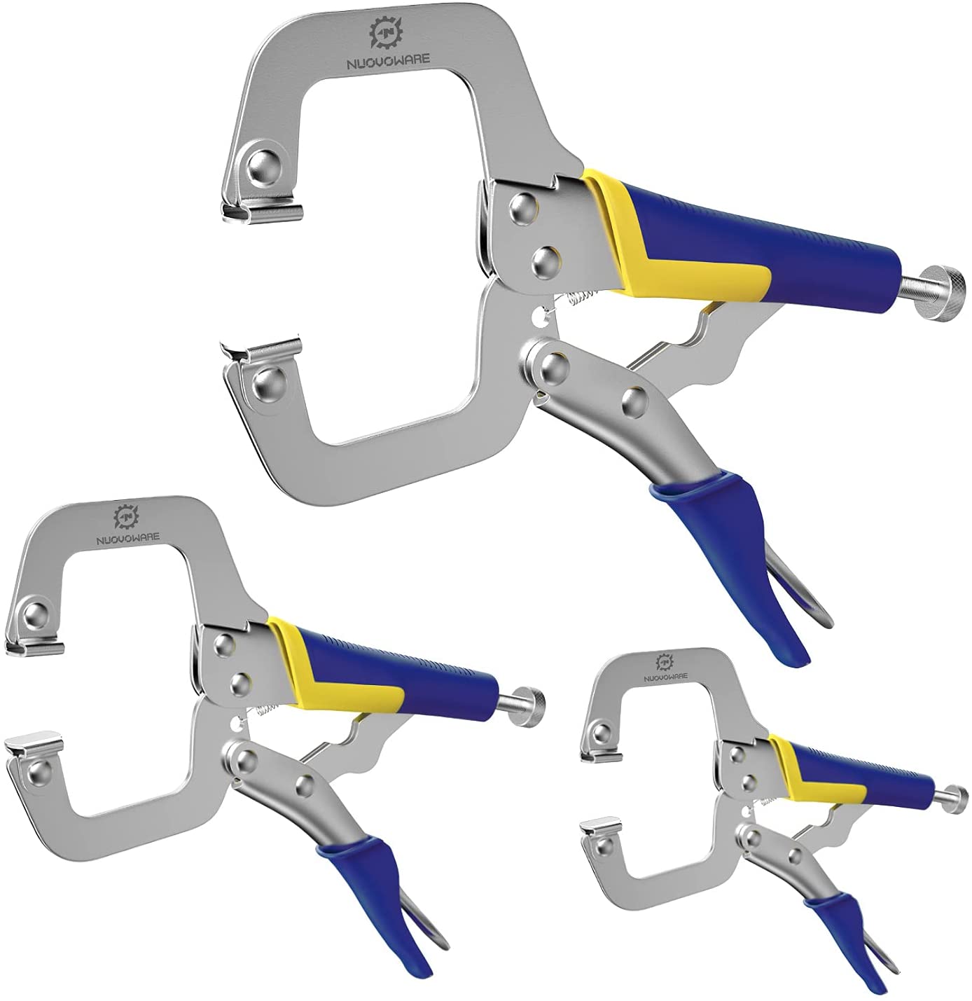 Premium face clamp, locking c clamp 3 pack (6" + 9" + 11") with swivel pads