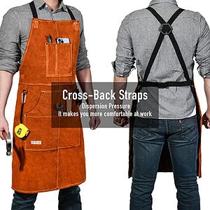 Unisex Leather Welding Apron With 6 Pockets   Heavy Duty Tools Shop Apron, Adjustable M To Xxl (Brown)