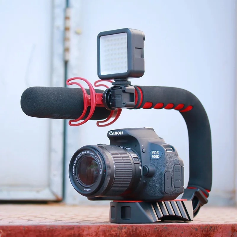 U-grip pro handle video grip, triple shoe mount video stabilizer handle video grip 1/4"-20 for smartphone camera