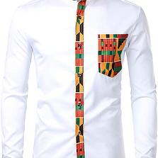 Men's African Dashiki Shirt, Stand Up Collar Tribal Graphic Patchwork Long Sleeve