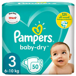 Asda Pampers Baby Dry Size 3, 6kg To 10kg, 50 Nappies Per Pack